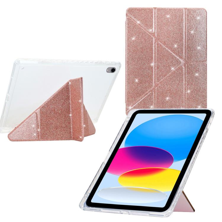 

For iPad 2025 / 2022 Y-Fold Clear Acrylic Glitter Smart Leather Tablet Case(Rose Gold)