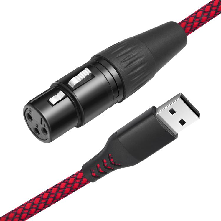 

USB-A to XLR Female Audio Recording Cable for Dynamic Microphone, Length:1m(Black Red)