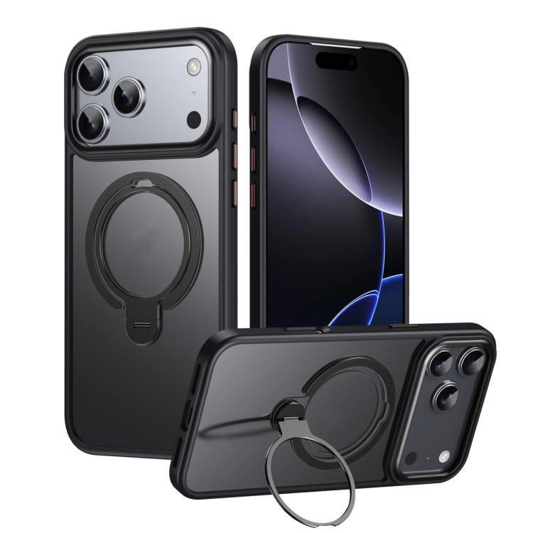 

For iPhone 17 Pro Max Double Ring MagSafe Magnetic Holder Phone Case(Matte Black)