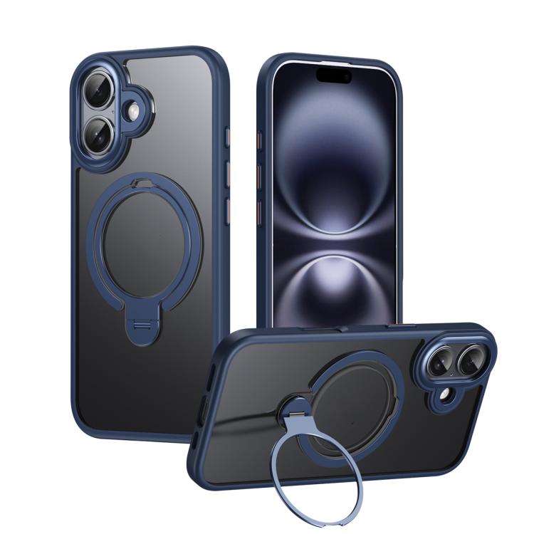 

For iPhone 17 Double Ring MagSafe Magnetic Holder Phone Case(Matte Blue)