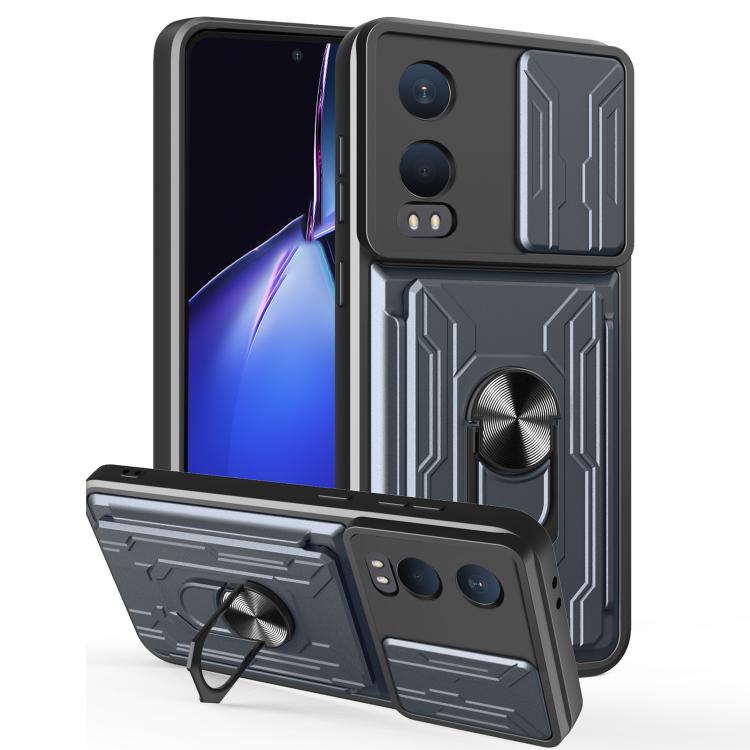 

For OnePlus Nord CE4 Lite Sliding Camshield TPU+PC Phone Case with Card Slot(Grey)
