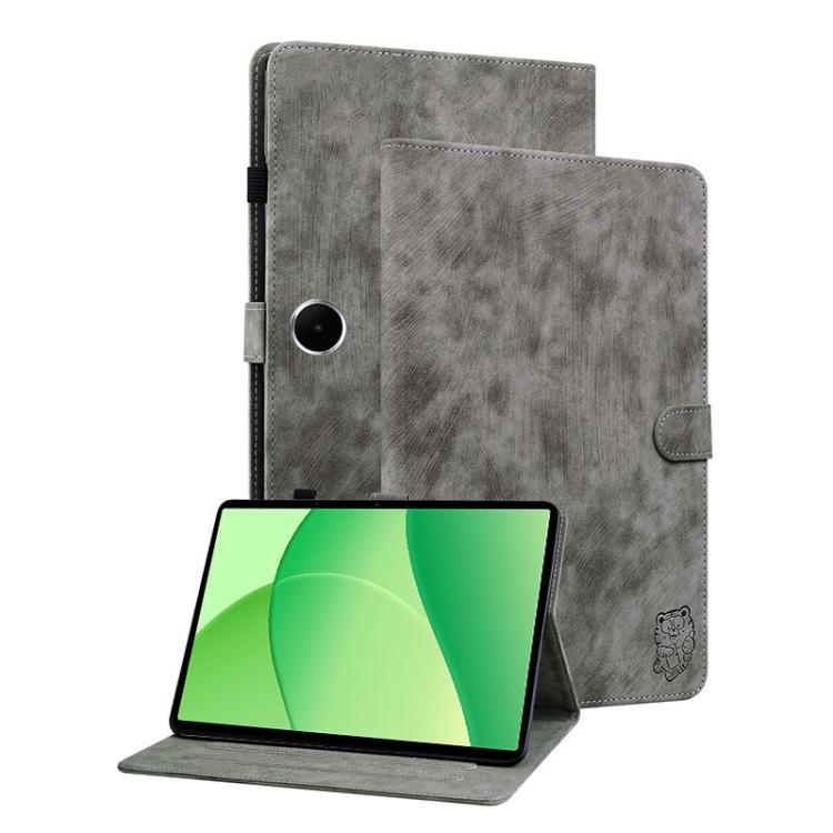 

For OPPO Pad SE 11 inch Tiger Pattern Flip Leather Tablet Case(Grey)