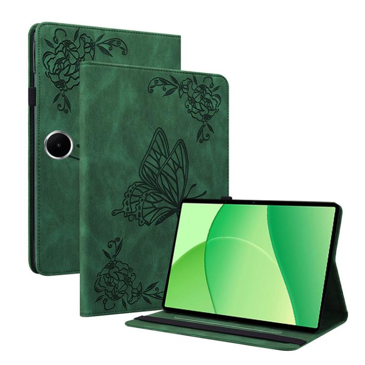 

For OPPO Pad SE 11 inch Butterfly Flower Embossed Leather Tablet Case(Green)