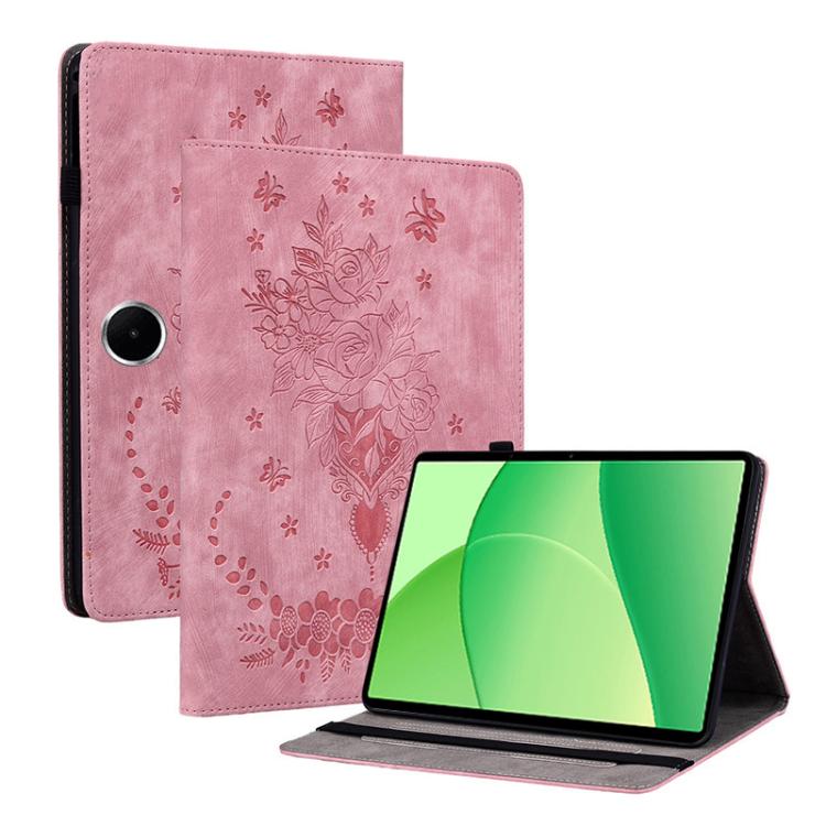 

For OPPO Pad SE 11 inch Butterfly Rose Embossed Leather Tablet Case(Pink)
