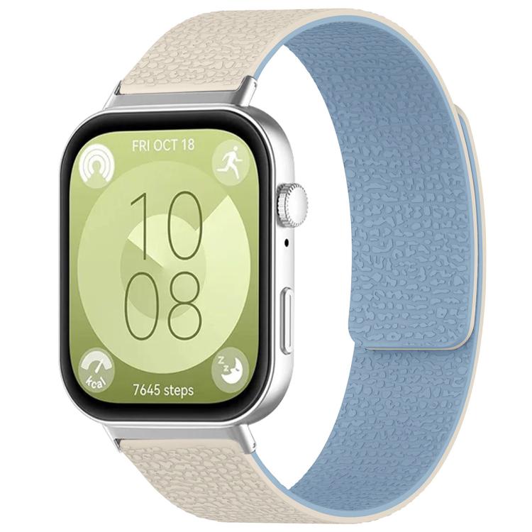 

For Huawei Watch Fit4 / Fit4 Pro / Fit3 xDfind Litchi Texture Magnetic Silicone Watch Band(White Blue)