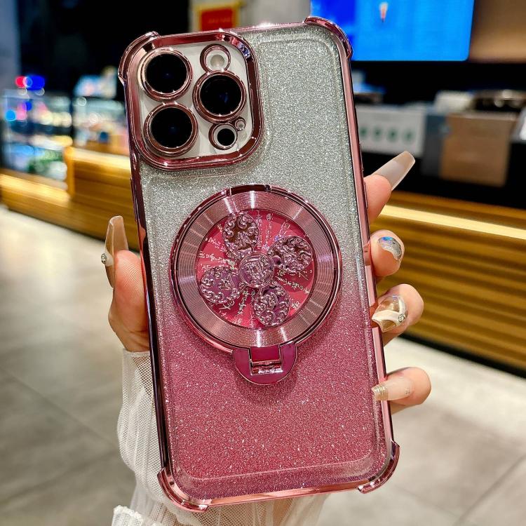 

For iPhone 13 Pro Gradient Glitter Spinning Top Holder Phone Case(Pink)