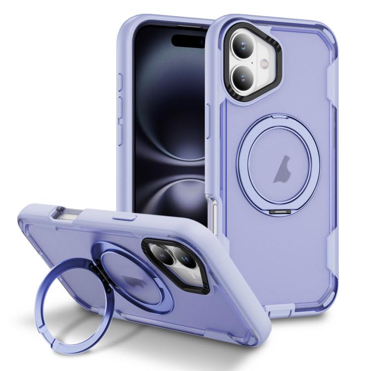 

For iPhone 16 Defend Rugged Gear Holder MagSafe Phone Case(Light Purple + Transparent Purple)
