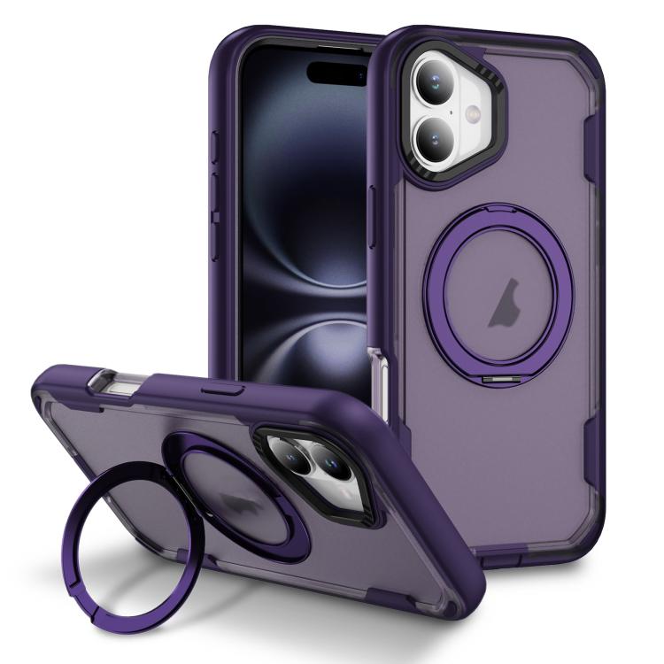 

For iPhone 16 Defend Rugged Gear Holder MagSafe Phone Case(Purple + Dark Purple)