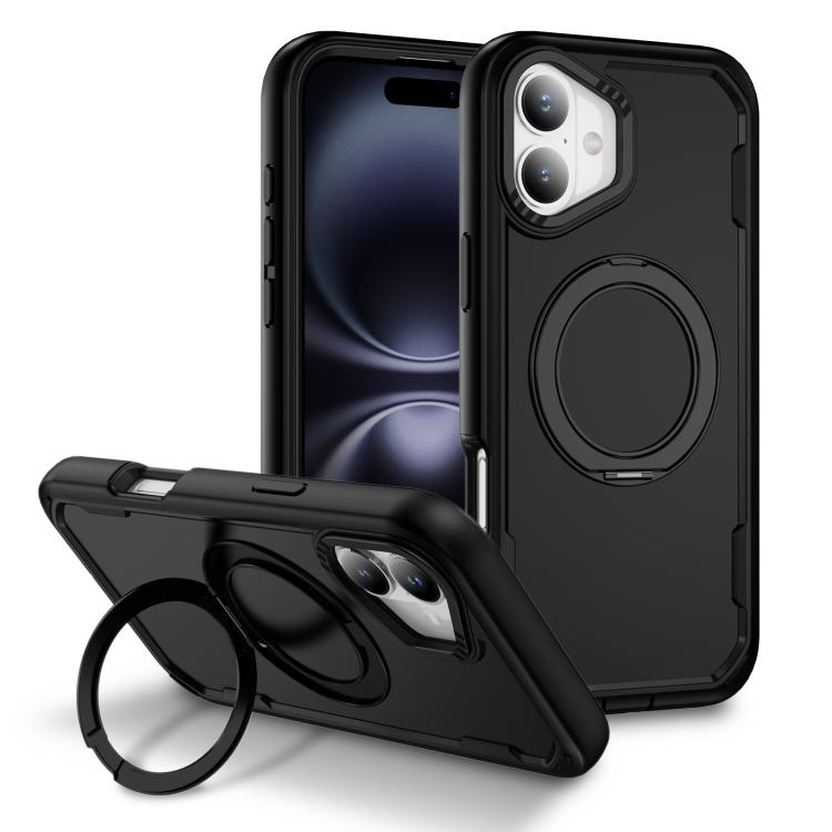 

For iPhone 16 Plus Defend Rugged Gear Holder MagSafe Phone Case(Black)