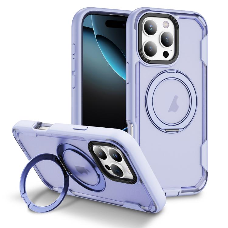 

For iPhone 16 Pro Max Defend Rugged Gear Holder MagSafe Phone Case(Light Purple + Transparent Purple)