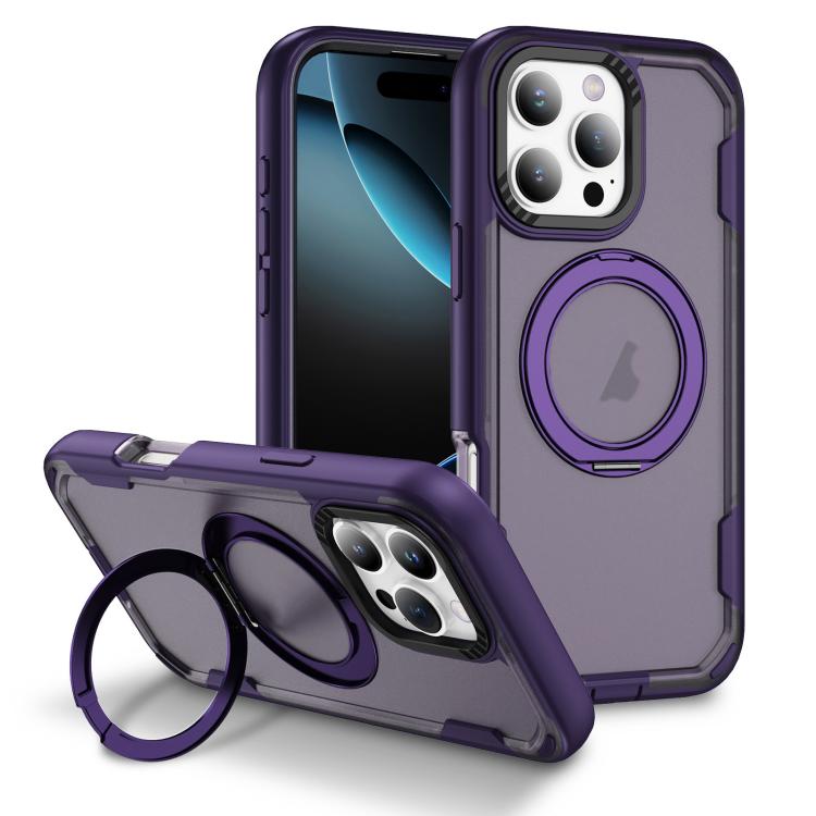 

For iPhone 16 Pro Max Defend Rugged Gear Holder MagSafe Phone Case(Purple + Dark Purple)
