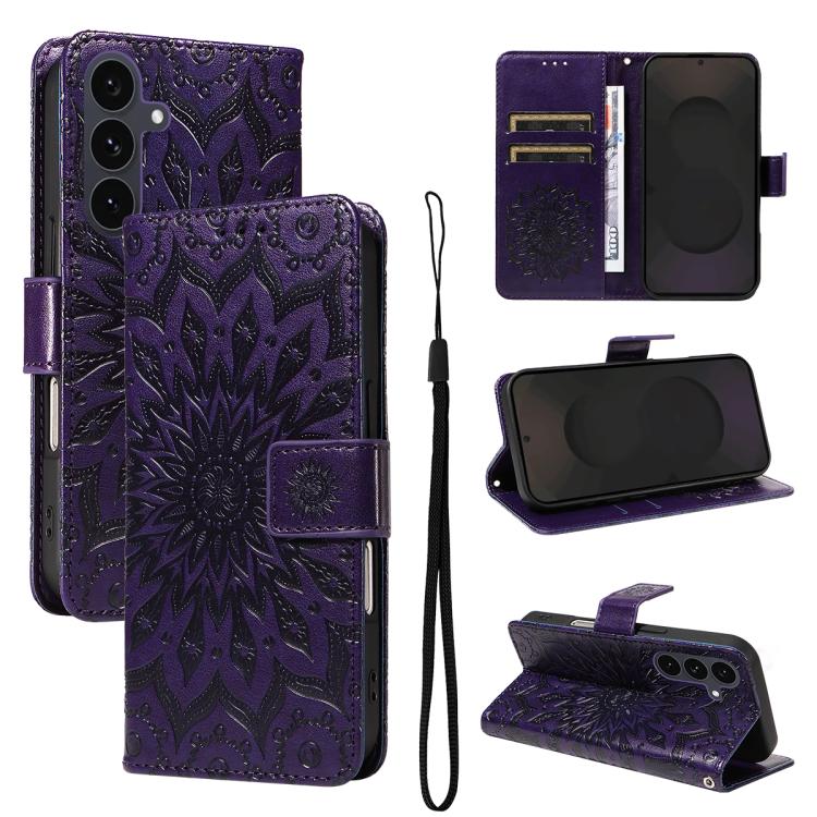

For Samsung Galaxy S25 FE 5G Embossed Sunflower Pattern Flip Leather Phone Case(Purple)