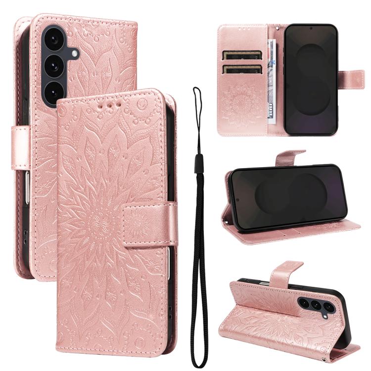 

For Samsung Galaxy S25 FE 5G Embossed Sunflower Pattern Flip Leather Phone Case(Rose Gold)