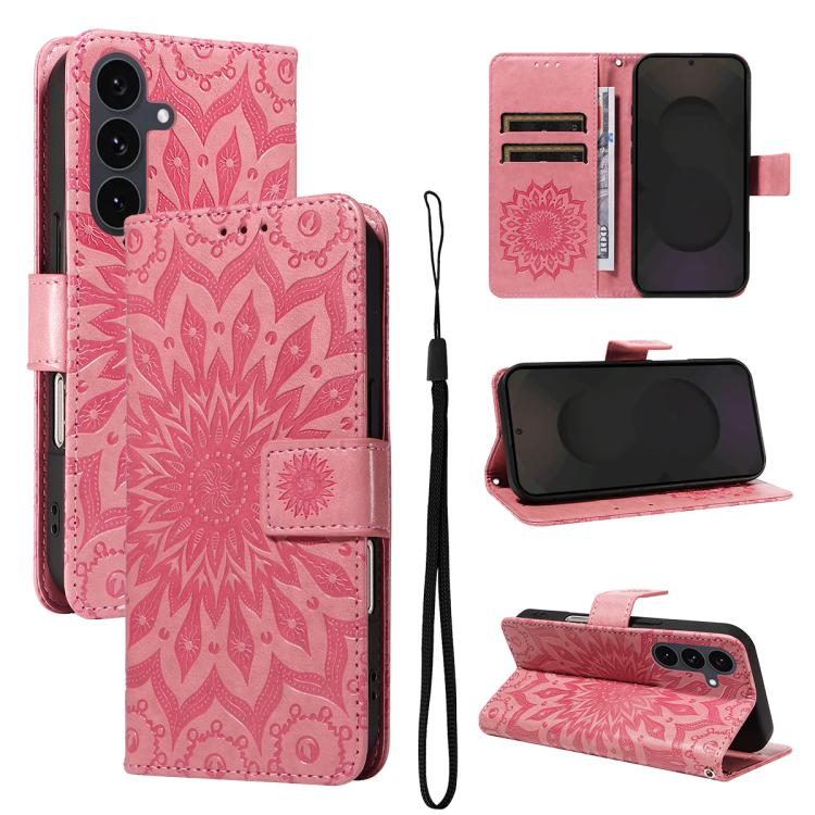 

For Samsung Galaxy S25 FE 5G Embossed Sunflower Pattern Flip Leather Phone Case(Pink)