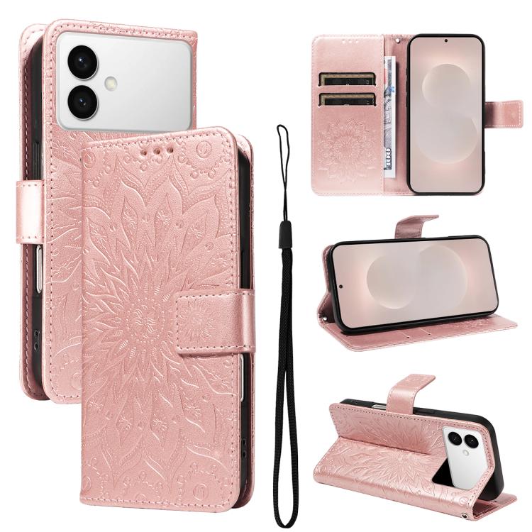 

For Samsung Galaxy S26 Edge 5G Embossed Sunflower Pattern Flip Leather Phone Case(Rose Gold)