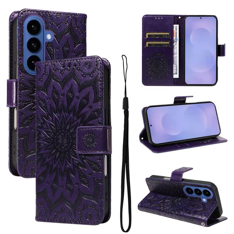 

For Samsung Galaxy S26 Pro 5GB Embossed Sunflower Pattern Flip Leather Phone Case(Purple)