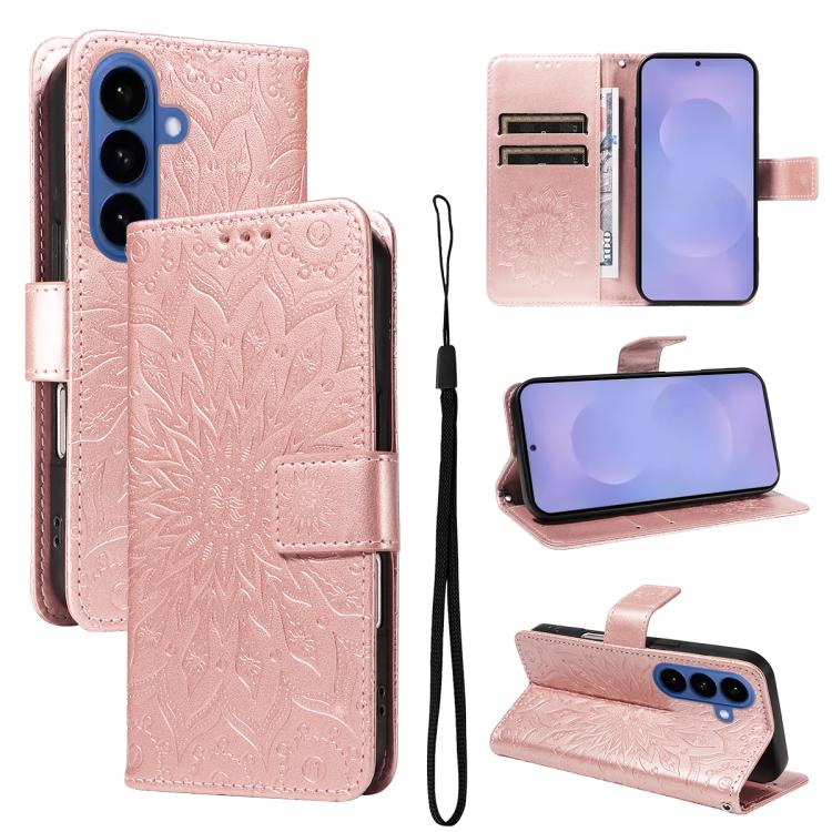 

For Samsung Galaxy S26 Pro 5GB Embossed Sunflower Pattern Flip Leather Phone Case(Rose Gold)