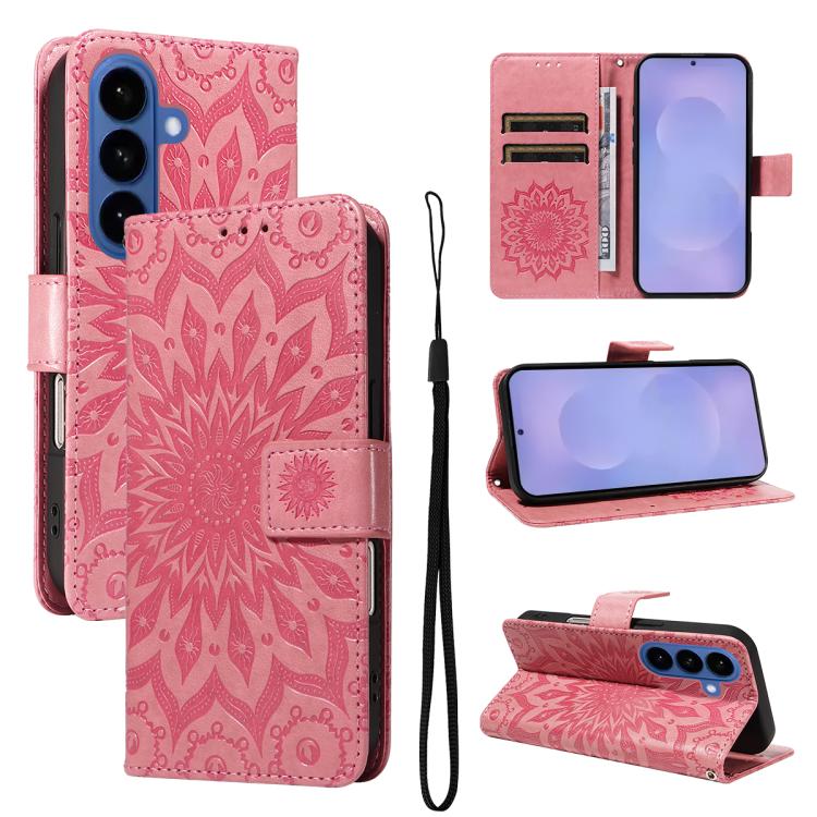 

For Samsung Galaxy S26 Pro 5GB Embossed Sunflower Pattern Flip Leather Phone Case(Pink)