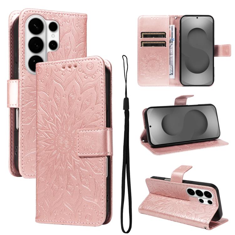 

For Samsung Galaxy S26 Ultra 5G Embossed Sunflower Pattern Flip Leather Phone Case(Rose Gold)