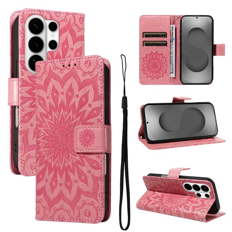 

For Samsung Galaxy S26 Ultra 5G Embossed Sunflower Pattern Flip Leather Phone Case(Pink)