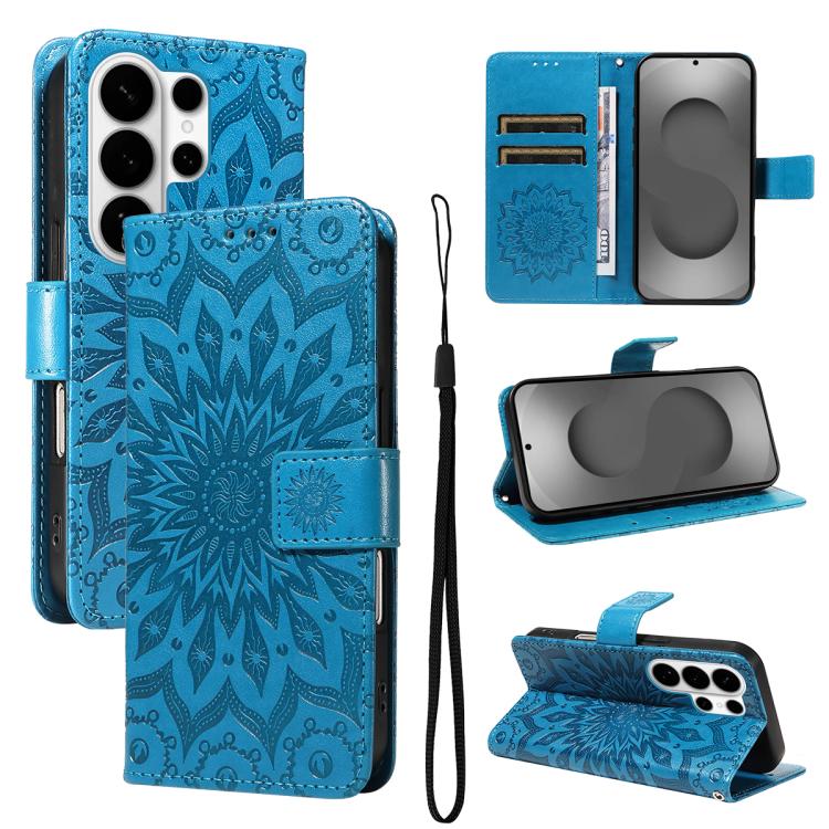 

For Samsung Galaxy S26 Ultra 5G Embossed Sunflower Pattern Flip Leather Phone Case(Blue)