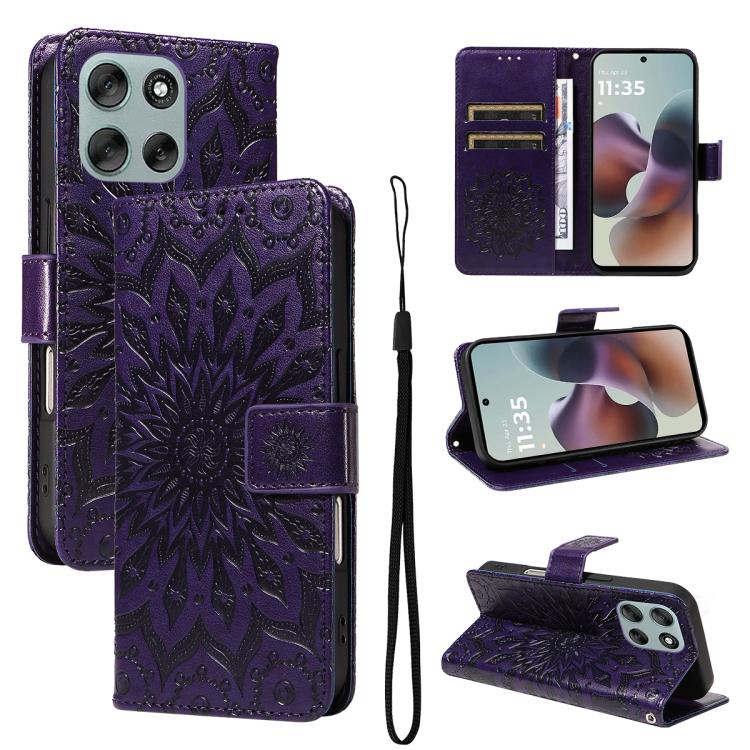 

For Motorola Moto G56 5G Embossed Sunflower Pattern Flip Leather Phone Case(Purple)