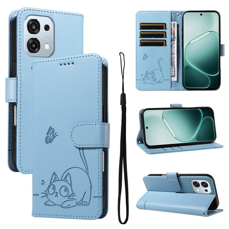 

For OPPO A6 Pro 4G / 5G Global Adorable Cat Embossed Pattern Flip Leather Phone Case(Sky Blue)
