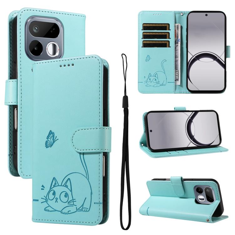 For Realme 16T 5G Adorable Cat Embossed Pattern Flip Leather Phone Case(Green)