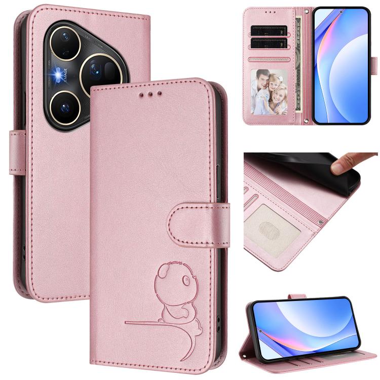 

For Huawei Pura 80 Ultra Litter Panda Embossing RFID Leather Phone Case with Lanyard(Pink)