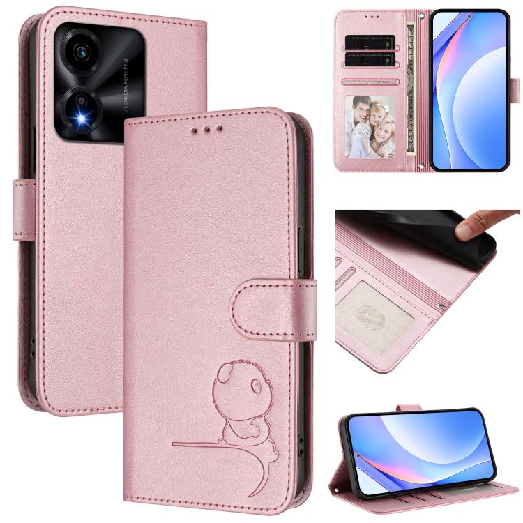 

For Honor X5c Plus Litter Panda Embossing RFID Leather Phone Case with Lanyard(Pink)