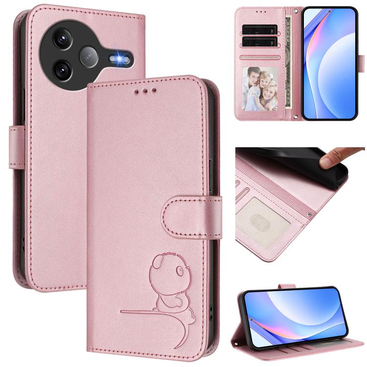 

For Xiaomi Poco F7 Ultra / Redmi K80 Pro Litter Panda Embossing RFID Leather Phone Case with Lanyard(Pink)