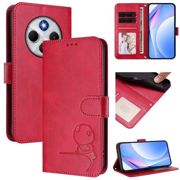

For Redmi 14C 4G / 14R 5G / A4 5G Litter Panda Embossing RFID Leather Phone Case with Lanyard(Rose Red)