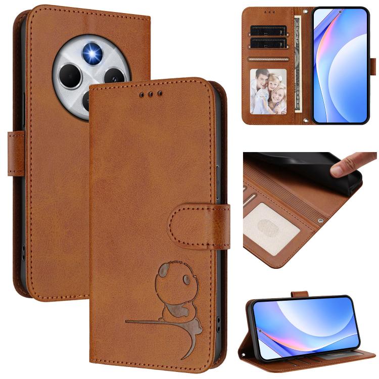

For Redmi 14C 4G / 14R 5G / A4 5G Litter Panda Embossing RFID Leather Phone Case with Lanyard(Brown)