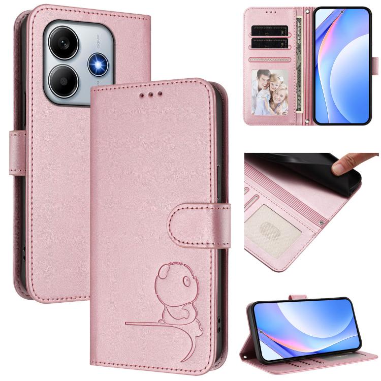 

For Redmi Note 14 5G Global / India Litter Panda Embossing RFID Leather Phone Case with Lanyard(Pink)