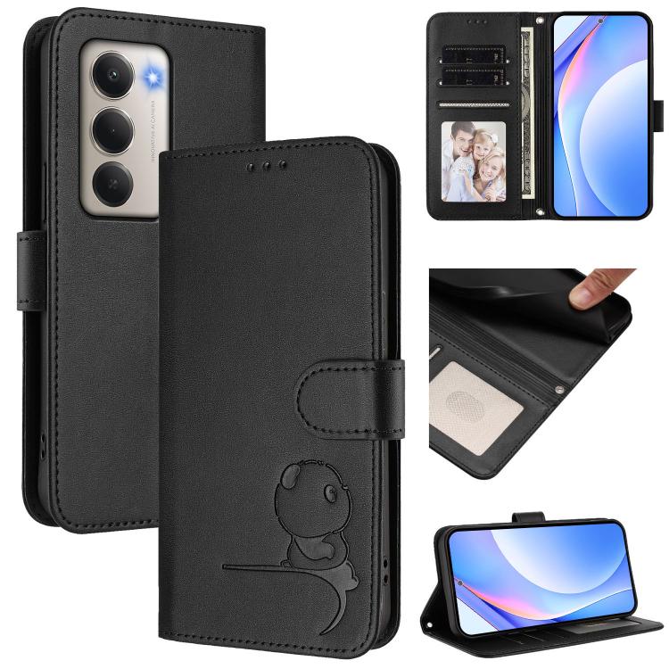 

For Redmi 15 5G / 4G EU 171mm Litter Panda Embossing RFID Leather Phone Case with Lanyard(Black)