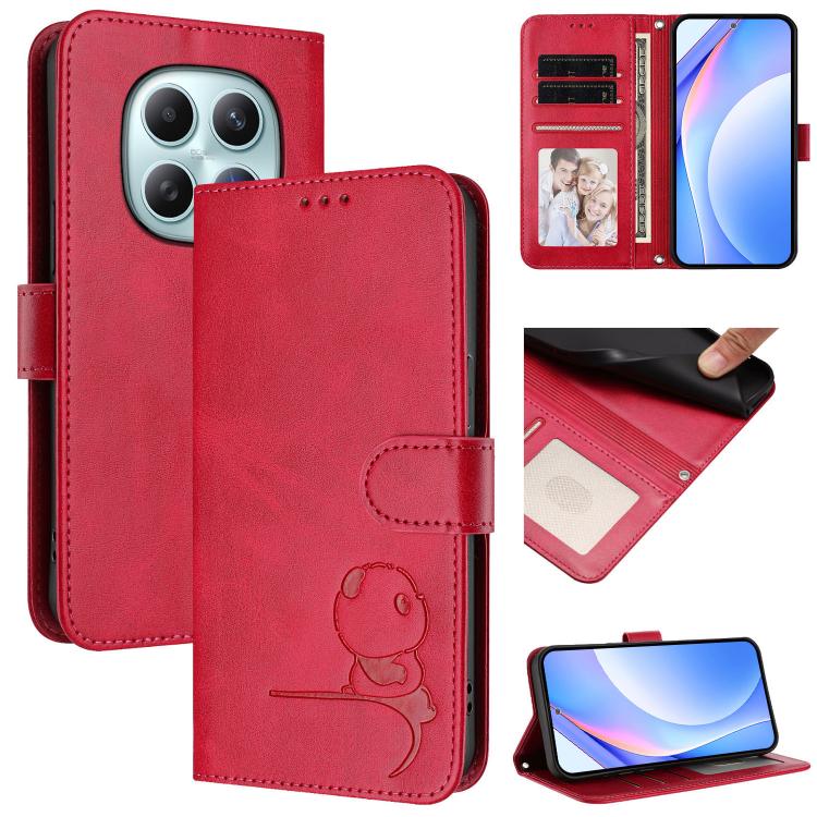 

For Redmi Note 15 5G Global 164mm Litter Panda Embossing RFID Leather Phone Case with Lanyard(Rose Red)