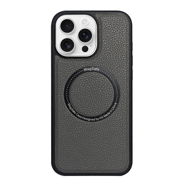 

For iPhone 16 Pro Max Litchi Texture PU MagSafe Back Cover Phone Case(Grey)