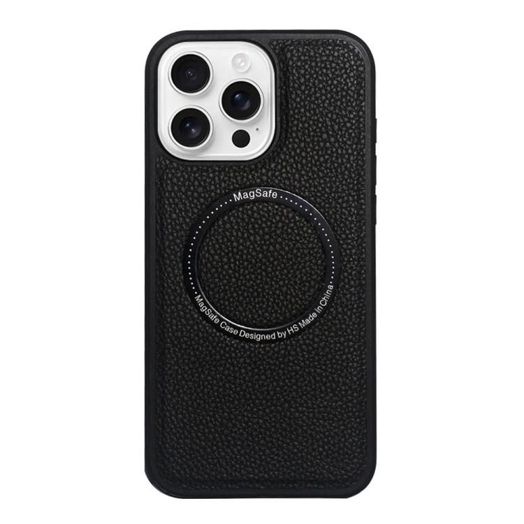 

For iPhone 16 Pro Litchi Texture PU MagSafe Back Cover Phone Case(Black)