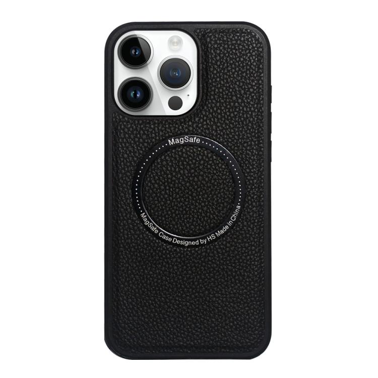 

For iPhone 15 Pro Max Litchi Texture PU MagSafe Back Cover Phone Case(Black)