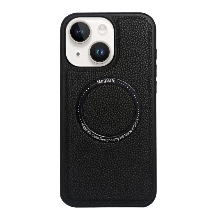 

For iPhone 14 / 13 Litchi Texture PU MagSafe Back Cover Phone Case(Black)