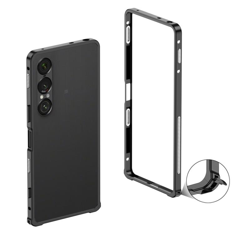 

For Sony Xperia 1 VII Metal Frame Heat Dissipation Phone Case with Camera Guard Ring(Black)