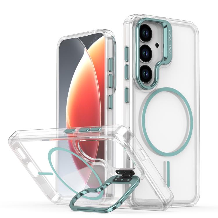 

For Samsung Galaxy S25+ / S24+ 5G Bright Color Clear MagSafe Lens Frame Holder Phone Case(Blue)