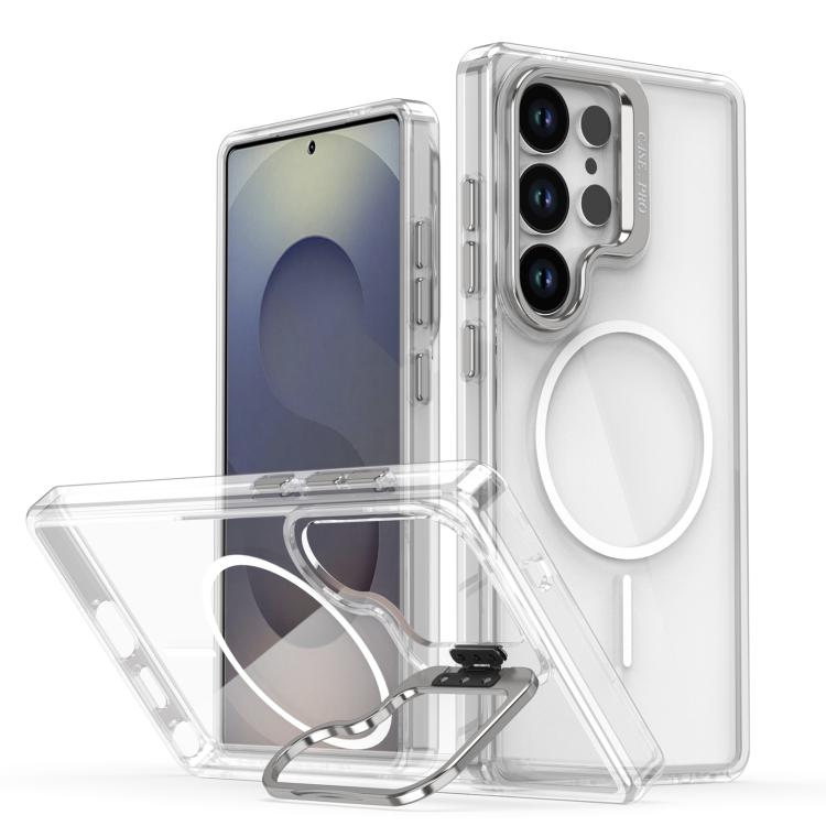 

For Samsung Galaxy S25 Ultra 5G Bright Color Clear MagSafe Lens Frame Holder Phone Case(White)