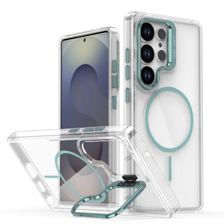 

For Samsung Galaxy S24 Ultra 5G Bright Color Clear MagSafe Lens Frame Holder Phone Case(Blue)