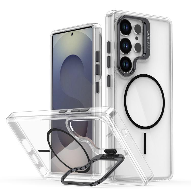 

For Samsung Galaxy S24 Ultra 5G Bright Color Clear MagSafe Lens Frame Holder Phone Case(Black)