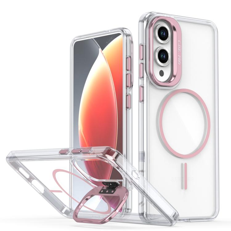 

For Samsung Galaxy S25 Edge 5G Bright Color Clear MagSafe Lens Frame Holder Phone Case(Pink)