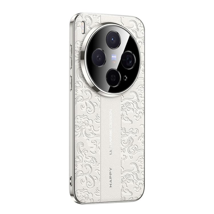 

For vivo X300 Cloud Dragon Pattern Plain Leather PC Phone Case(White)