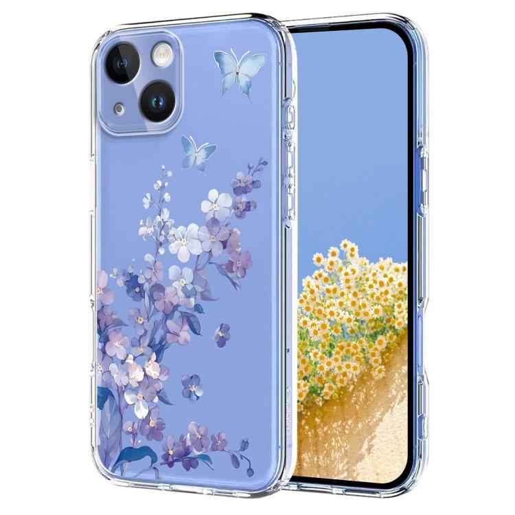 

For iPhone 14 Plus Flower Pattern Painted TPU Phone Case(Violet)