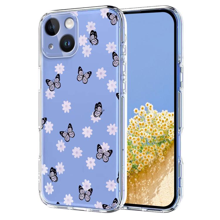 

For iPhone 14 / 13 Flower Pattern Painted TPU Phone Case(Little Butterfly)