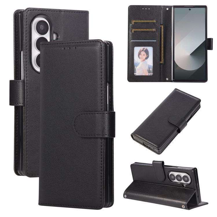 For Galaxy Z Fold7 5G 3-Card Slots Multifunctional Leather Phone Case(Black)
